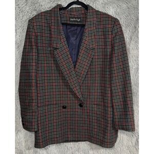 Giorgio Sant Angelo Blazer Plaid 100%  Wool Double Breasted Jacket Size 16